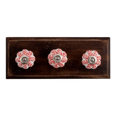 Red Leaf Ceramic Wooden Hooks